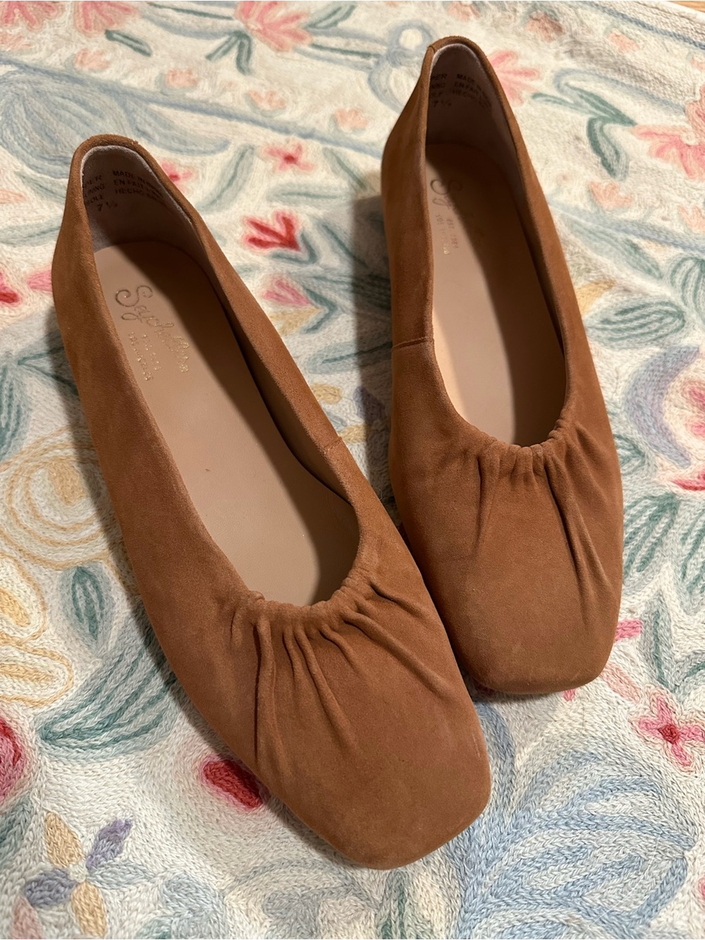 Seychelles Gathered Square-Toe Flats - Cognac Suede